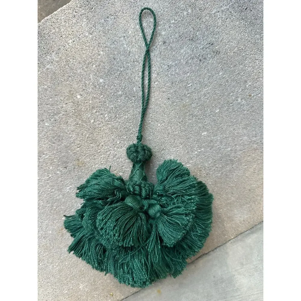 French Tassel Furniture Key Fob emerald Green Cotton *Shabby Chic Vintage